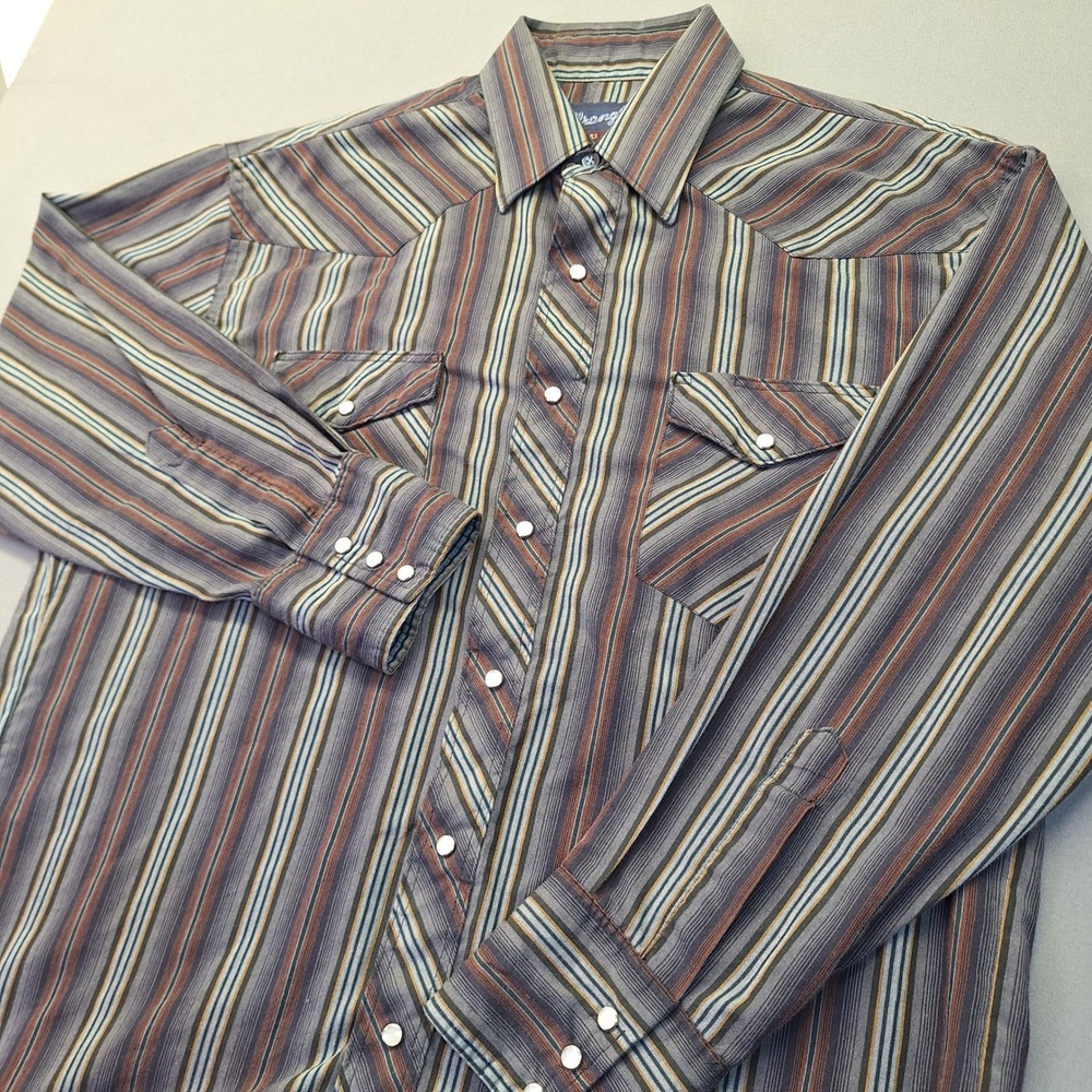 Wrangler Mens Western Snap Shirt Striped Long Sleeve X-Long Tails 16-33 Blue